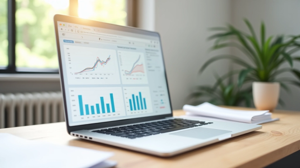 Ordinateur portable avec graphique financier sur l'écran, suivi des données